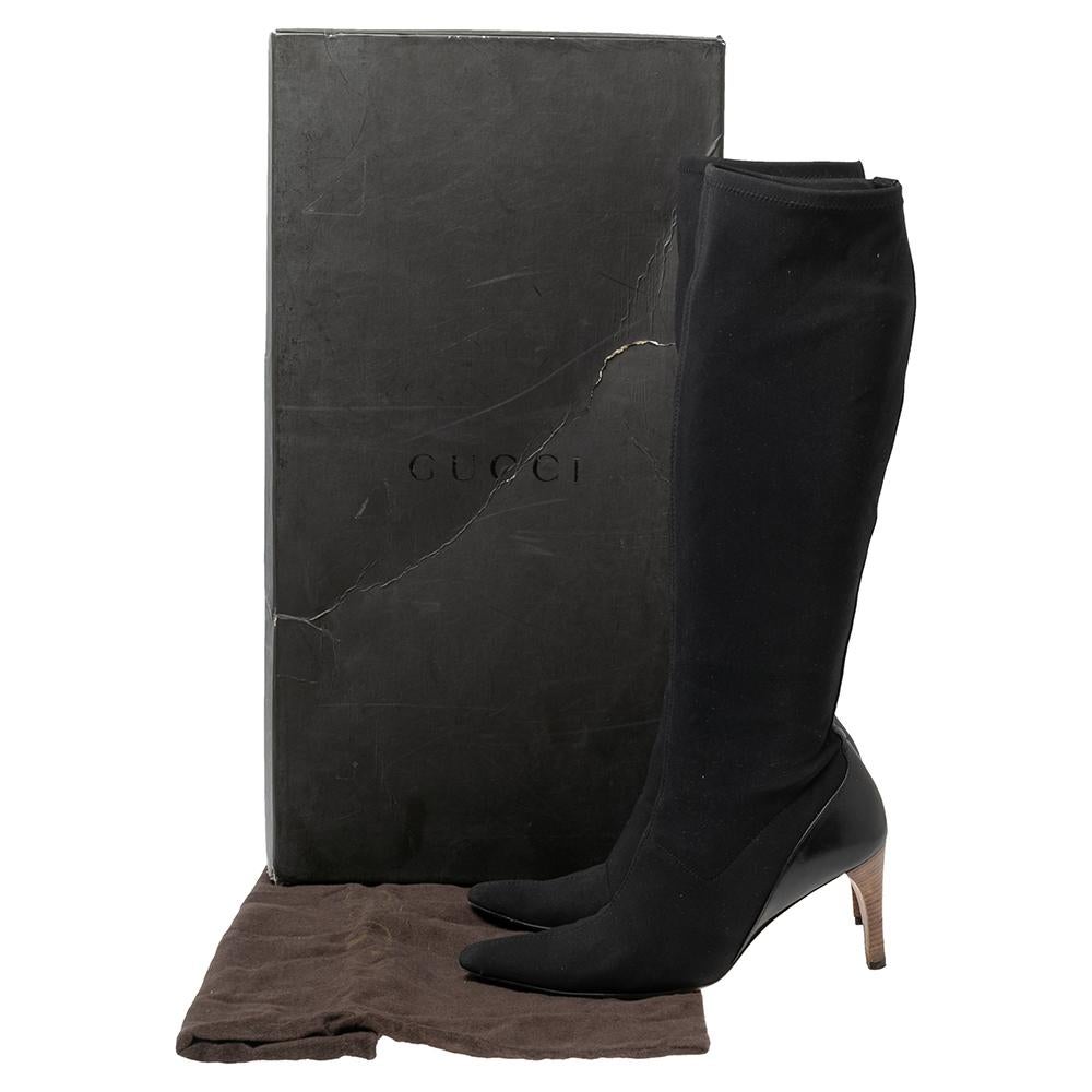 Gucci Stretch Fabric And Leather Knee Length Boots Size 38 2