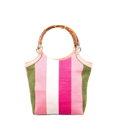 Gucci Striped Baiadera Canvas & Leather Bamboo Handbag Bag Tote