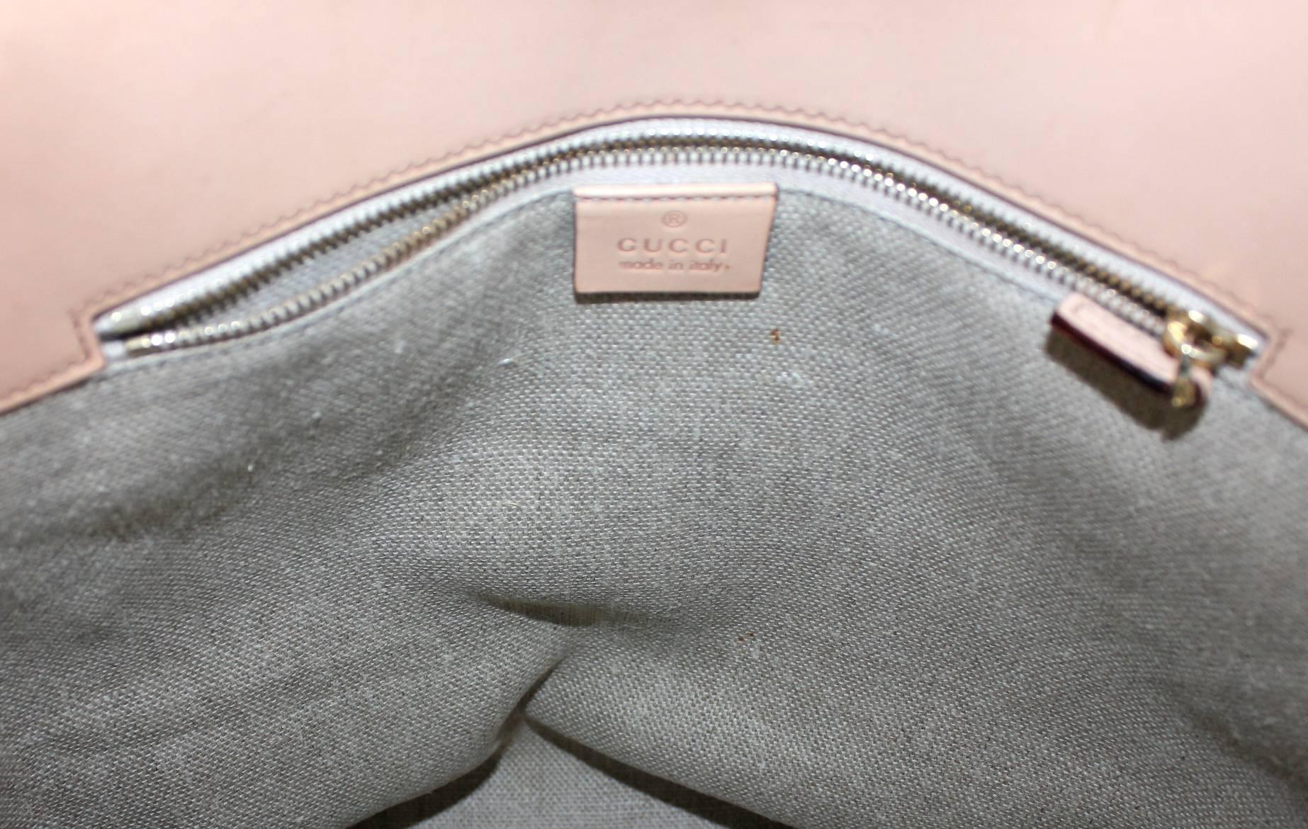 Pink Gucci Striped Baiadera Canvas & Leather Bamboo Handbag Bag Tote