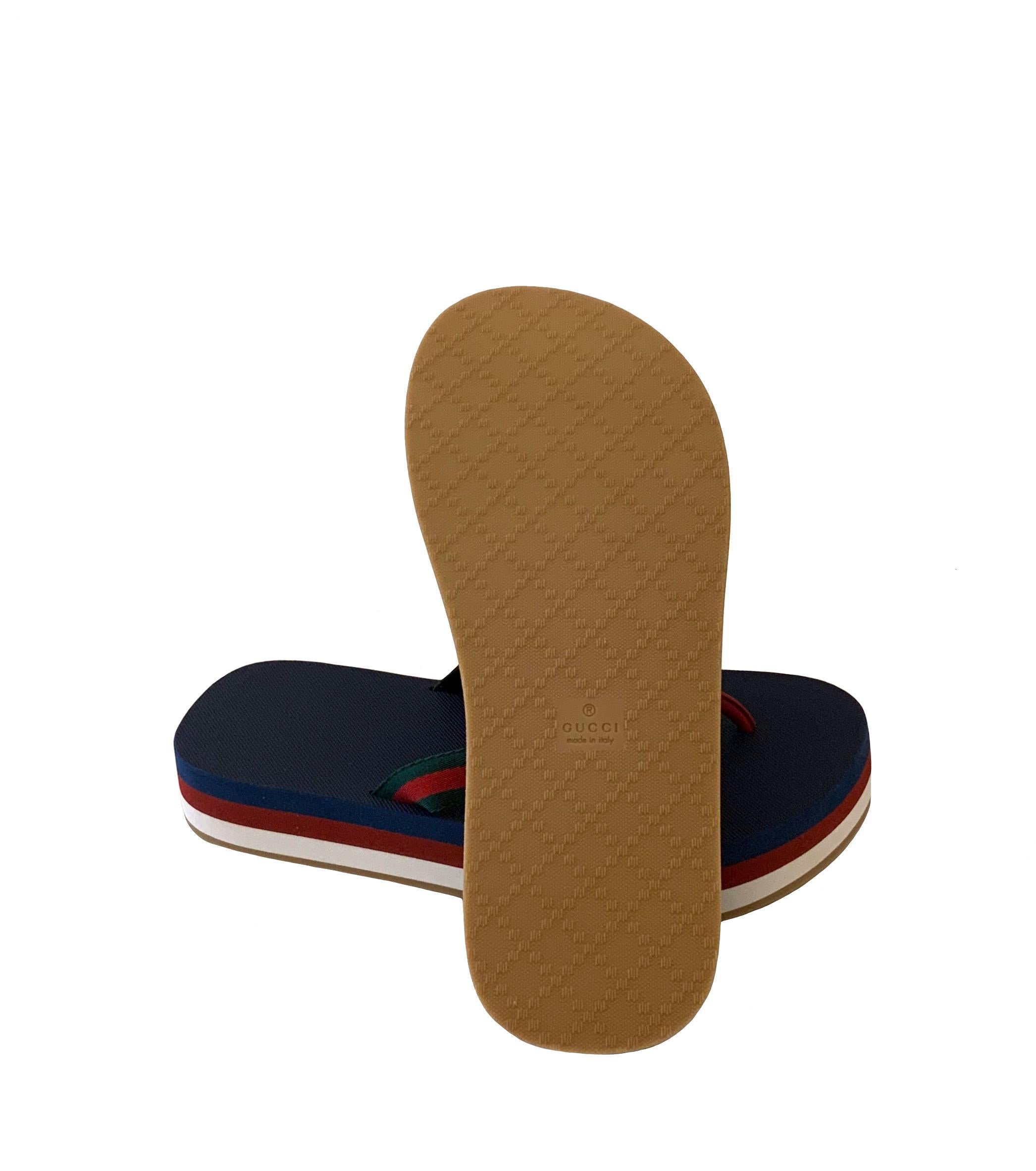 Black Gucci Striped Canvas Platform Flip Flops Sandals
