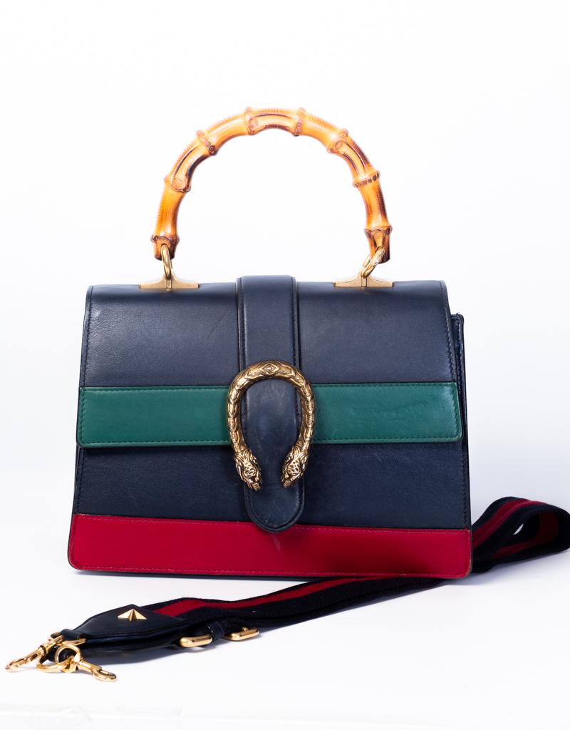 Gucci Striped Dionysus Medium Bamboo Top Handle Bag In Excellent Condition In Montreal, Quebec