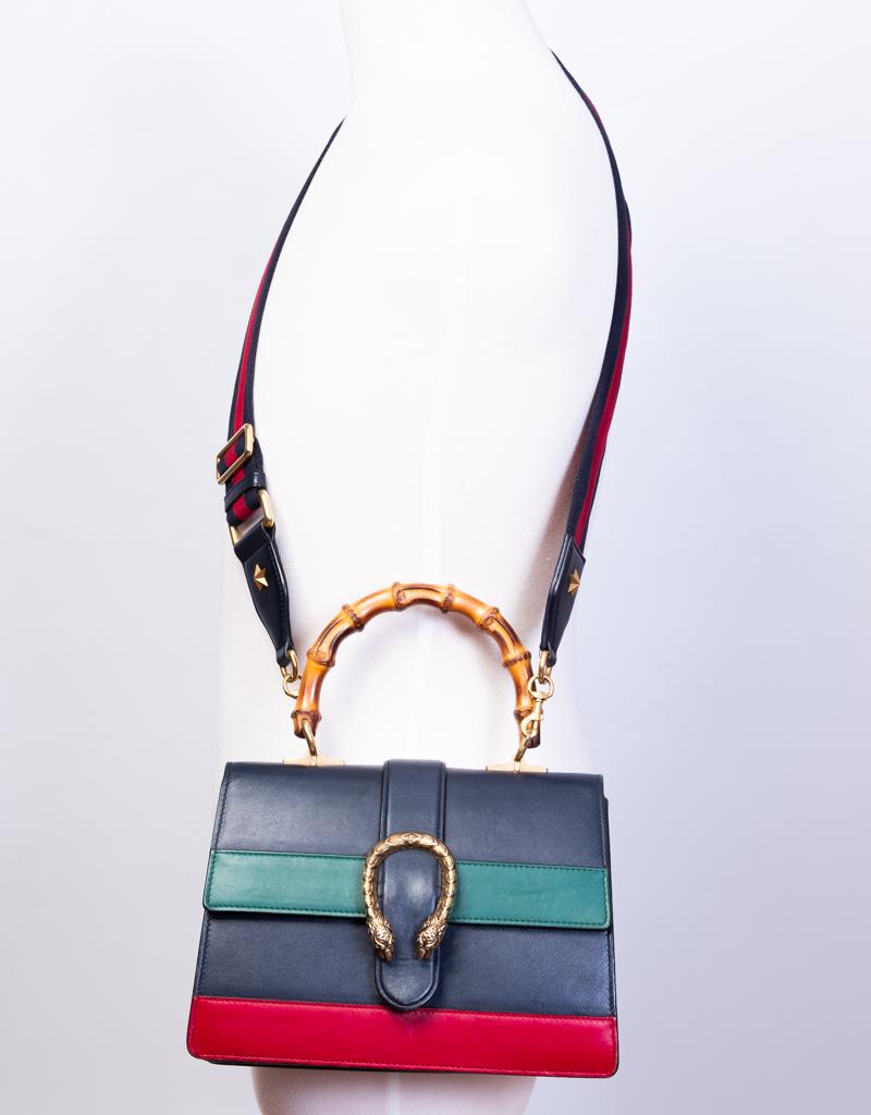 Gucci Borsa Dionysus media a righe con manico superiore in bambù 3