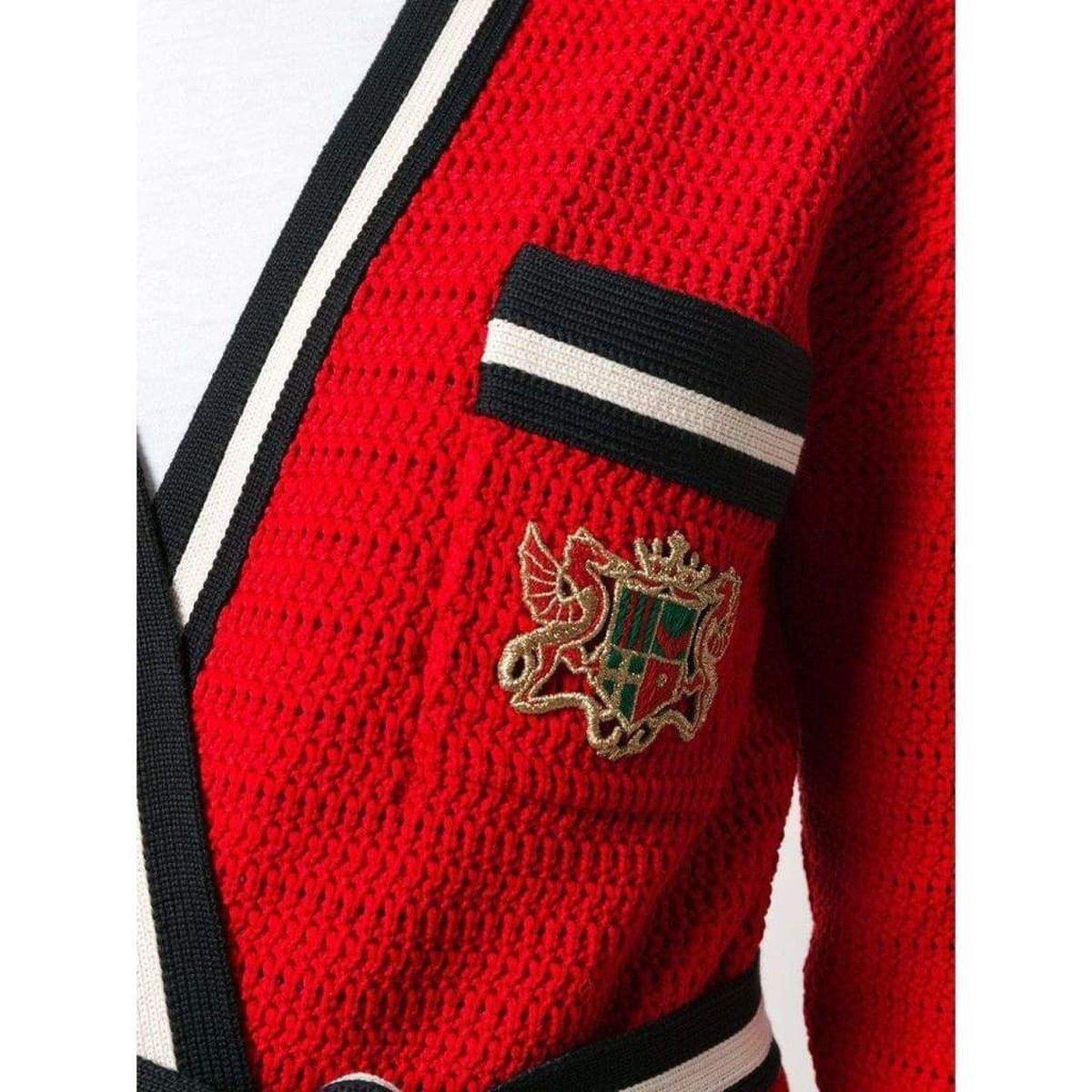 Rouge Gucci - Manteau cardigan à ourlet rayé taille L en vente