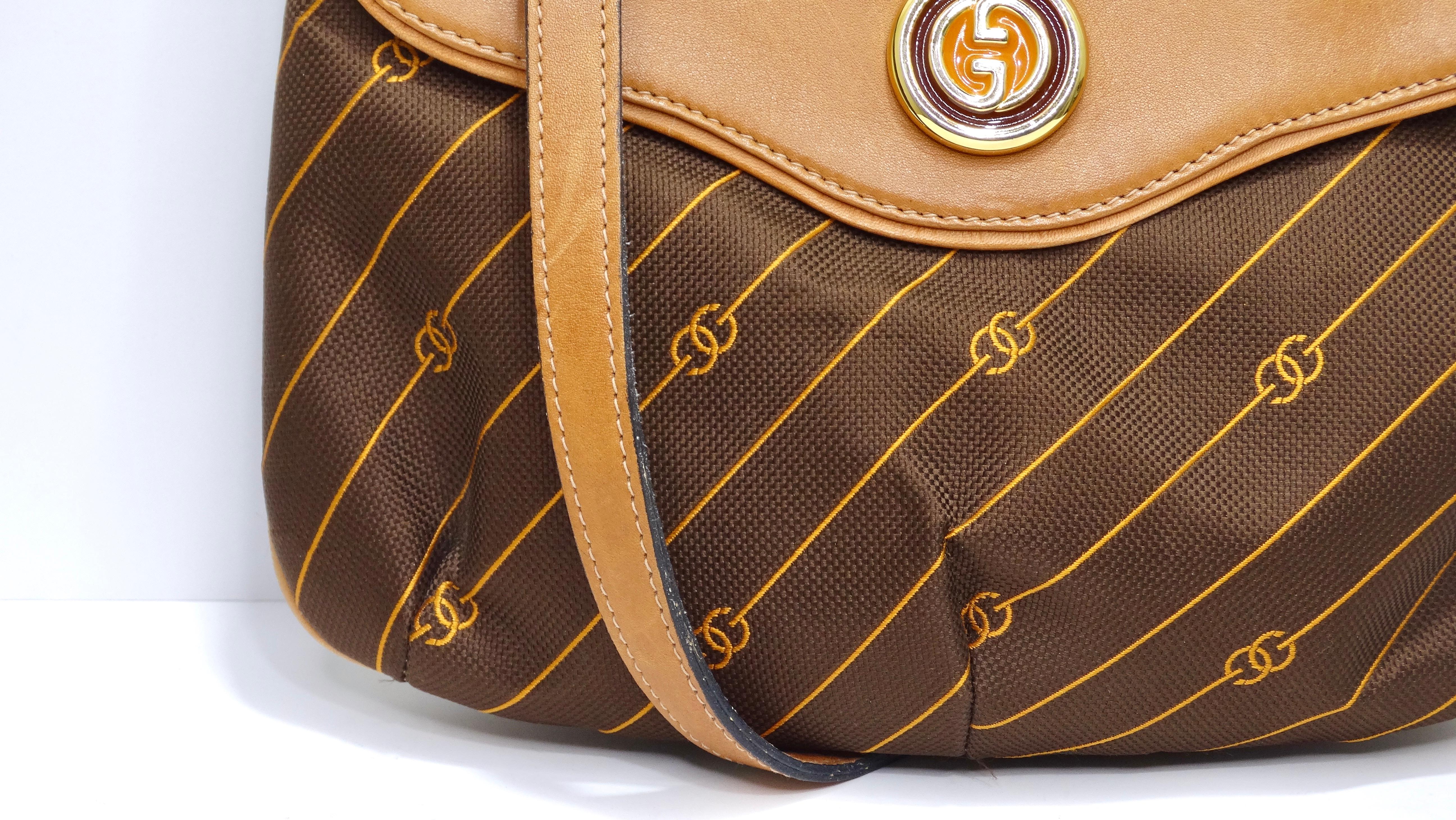 Marron Gucci - Sac à main vintage à monogrammes rayé en vente