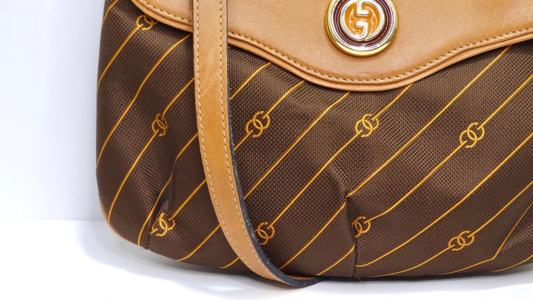 Brown Gucci Striped Monogram Vintage Handbag For Sale