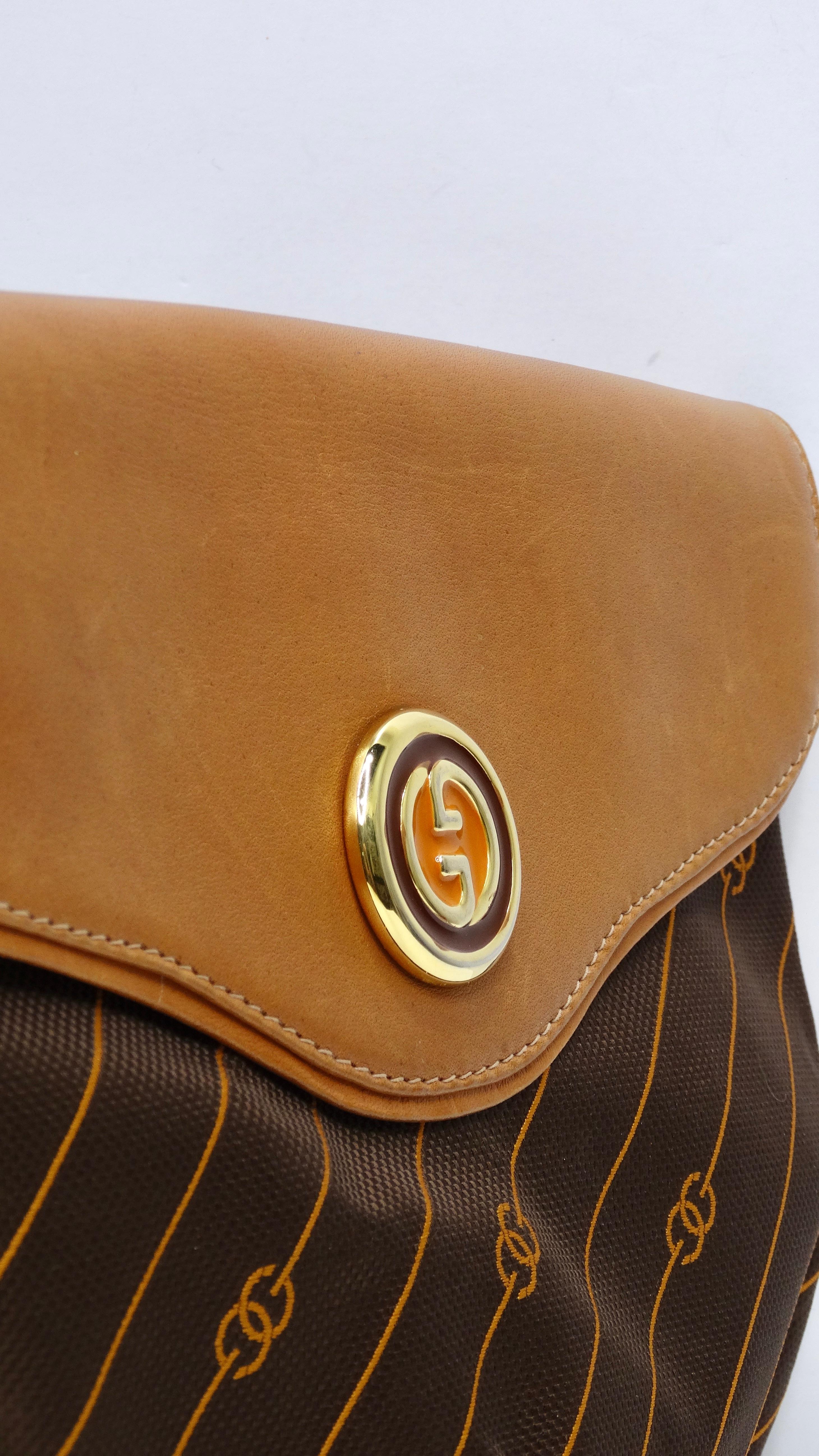 Brown Gucci Striped Monogram Vintage Handbag For Sale