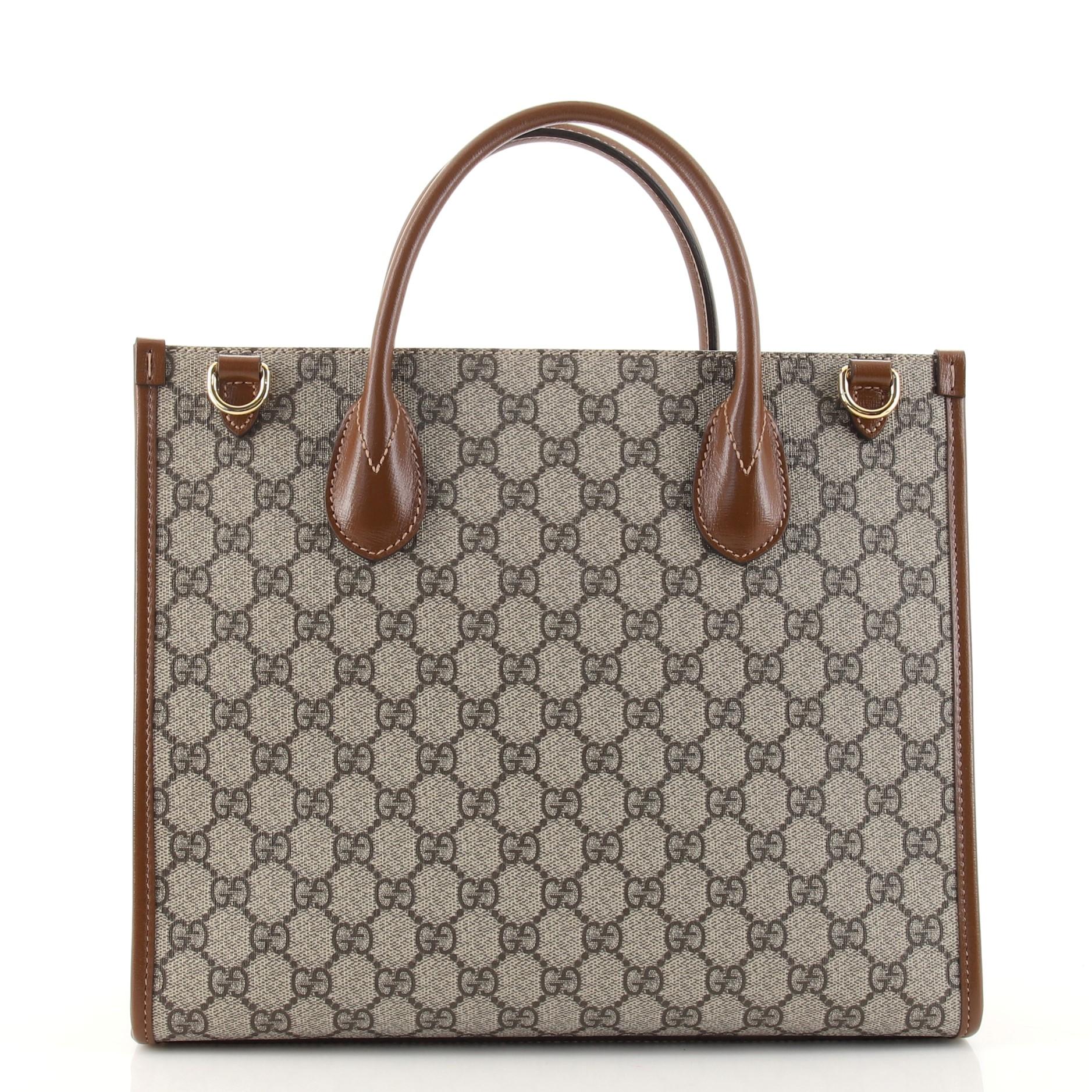 Gray Gucci Structured Top Handle Open Tote GG Coated Canvas Small