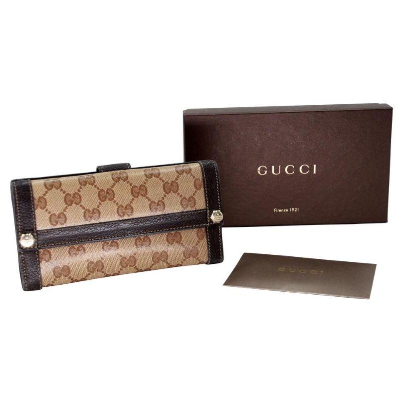 Brown Gucci Studded Large Canvas Monogram Glaze Wallet GG-0922P-0004 For Sale