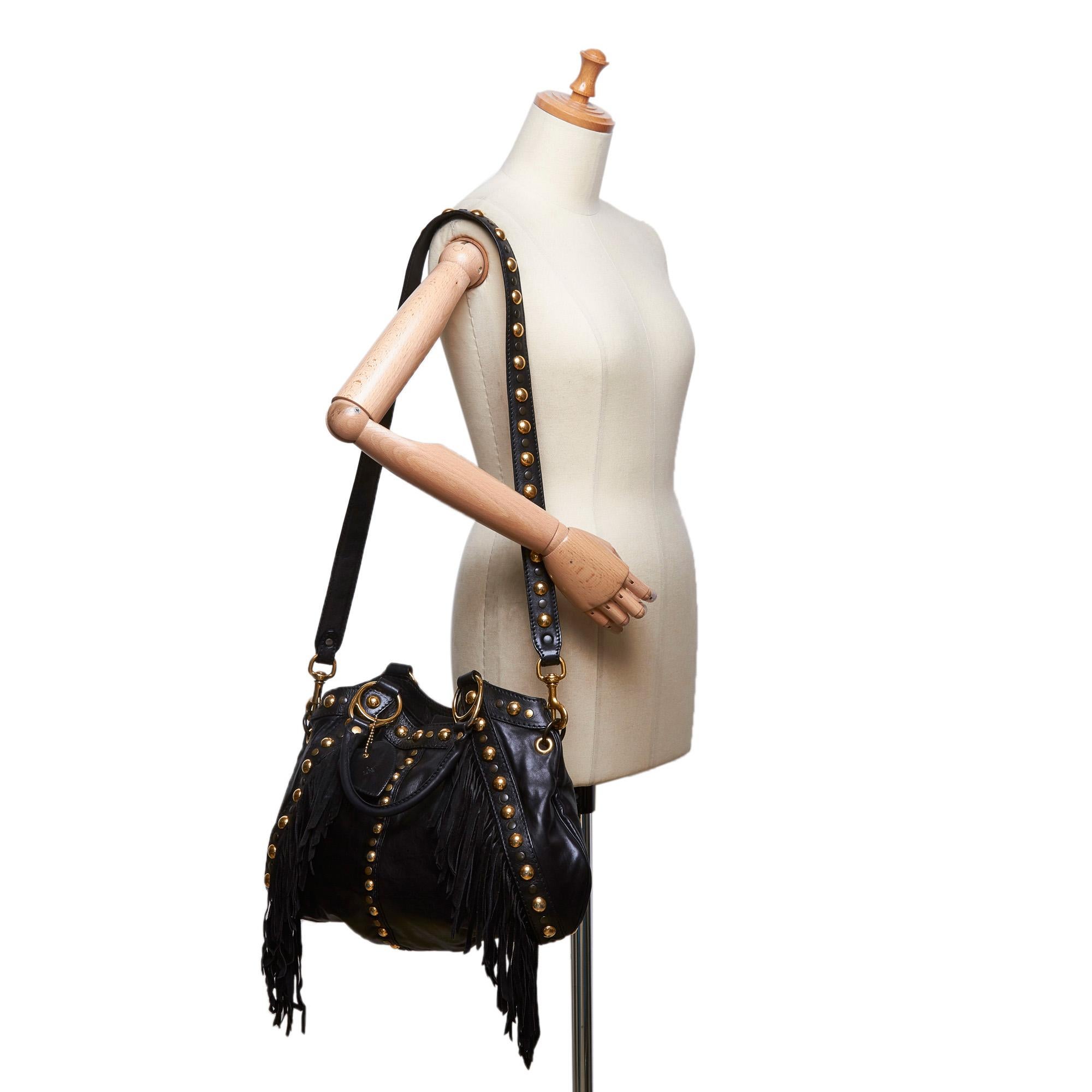 Gucci Studded Leather Babouska Fringe Satchel 6