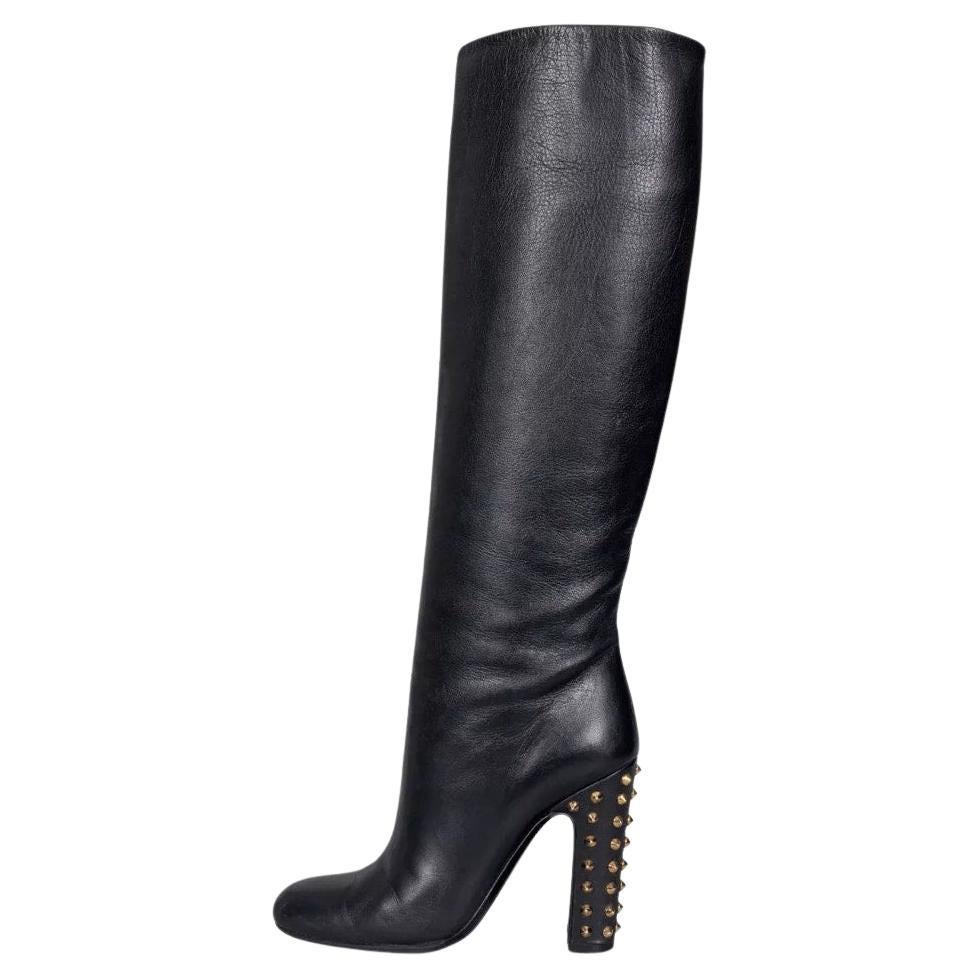 Stivali con tacco a blocco in pelle con borchie di Gucci - Misura 36,5