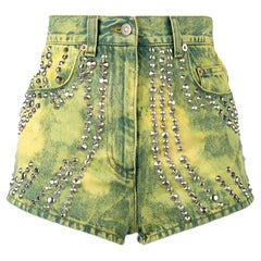 Gucci Studded Tiger-Embroidered Denim Shorts