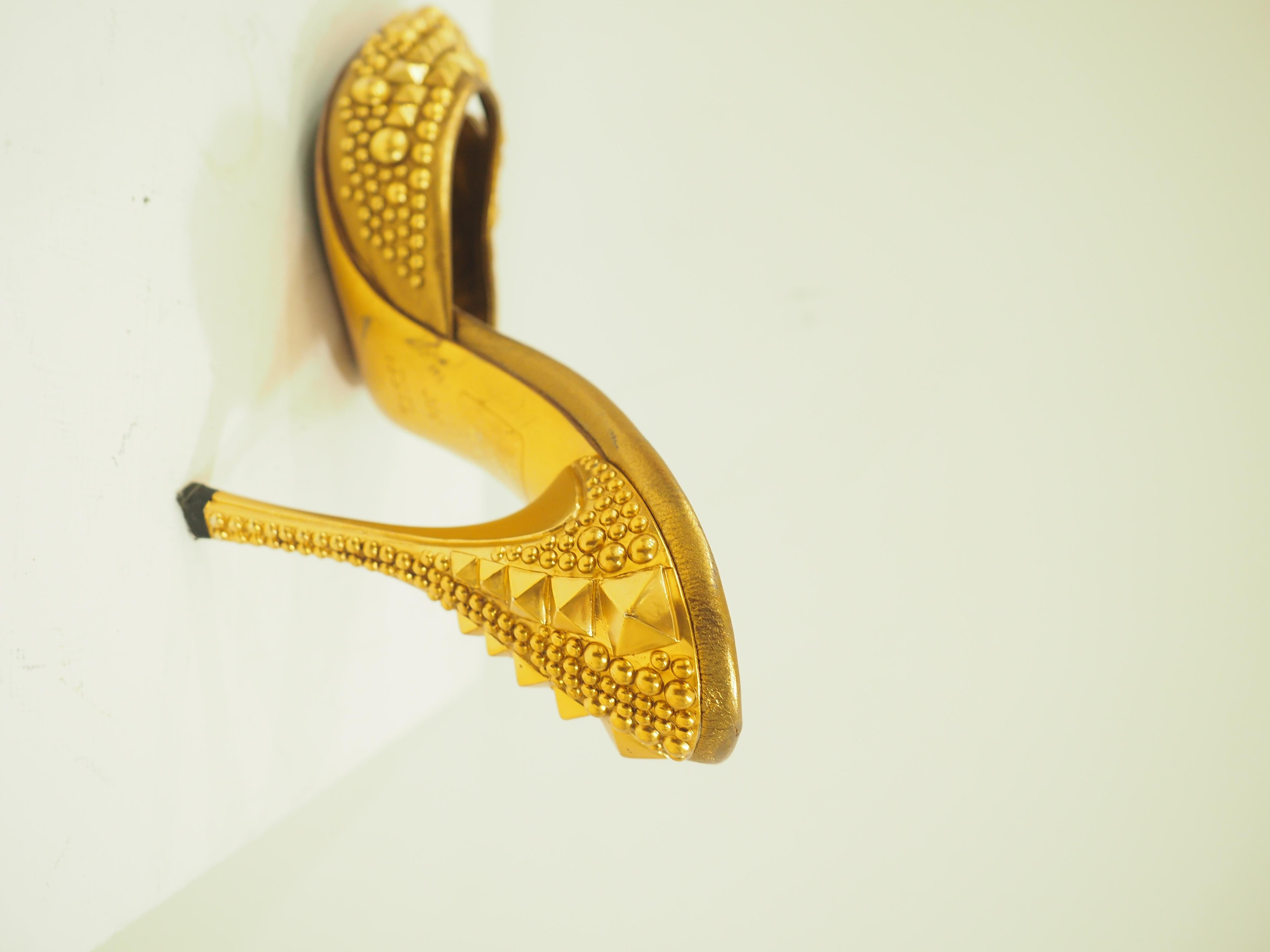 Brown Gucci Studs Gold Sandals
