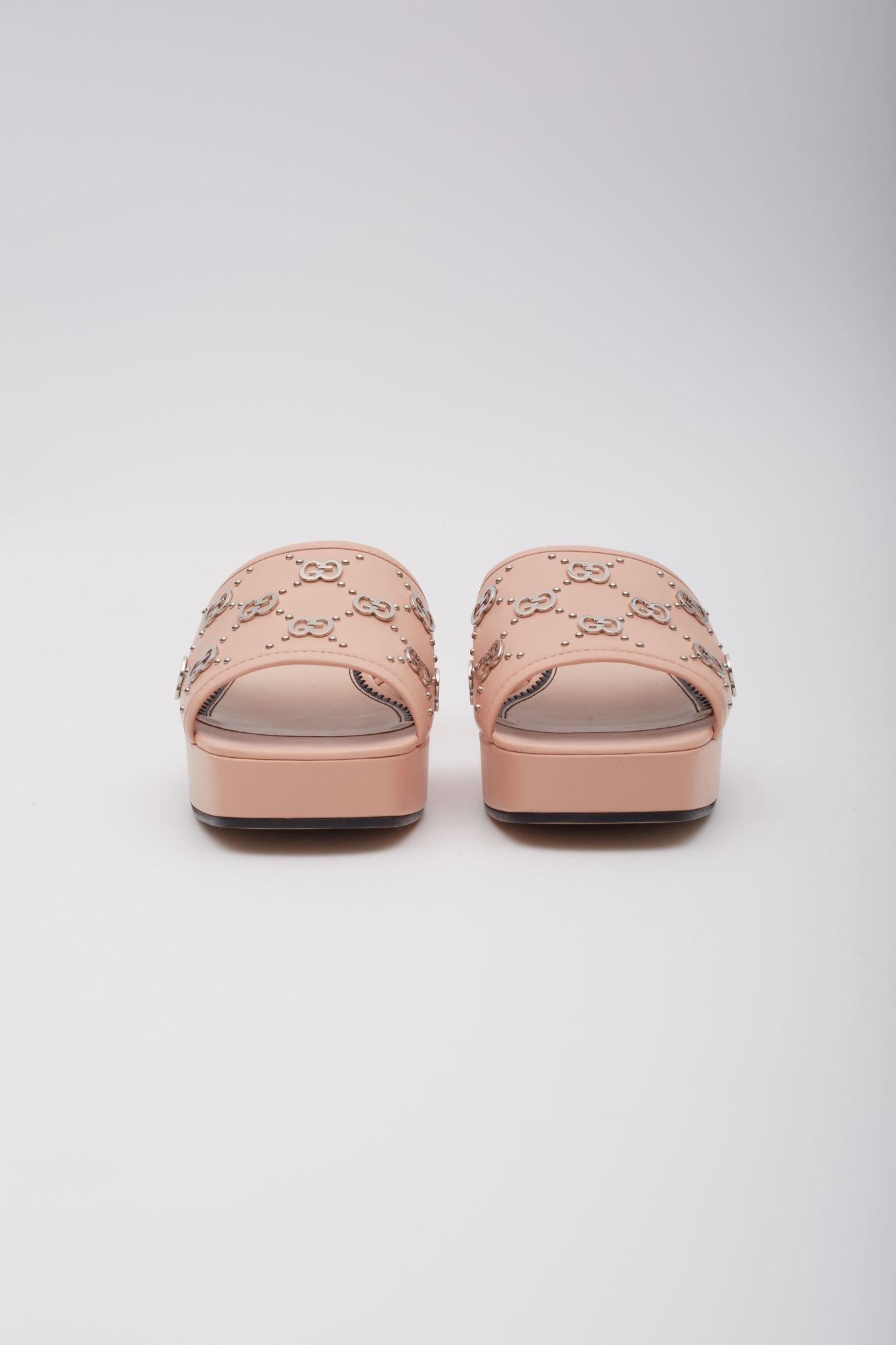 Brown Gucci Studs Perfect Pink 40mm Platform Sandals EU 37.5 For Sale