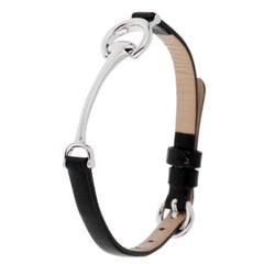 Gucci Style Horsebit White Gold Leather Bracelet