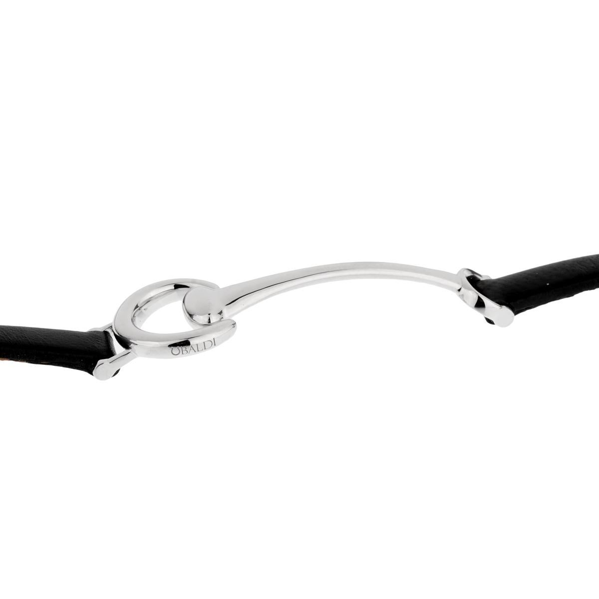 Gucci Style Horsebit White Gold Leather Bracelet In Excellent Condition In Feasterville, PA