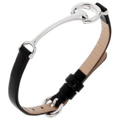 Bracelet en cuir de style Gucci en forme de mors de cheval en or blanc