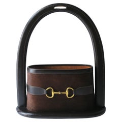 Retro Gucci Style Italian Leather Brass Magazine Mail Holder 