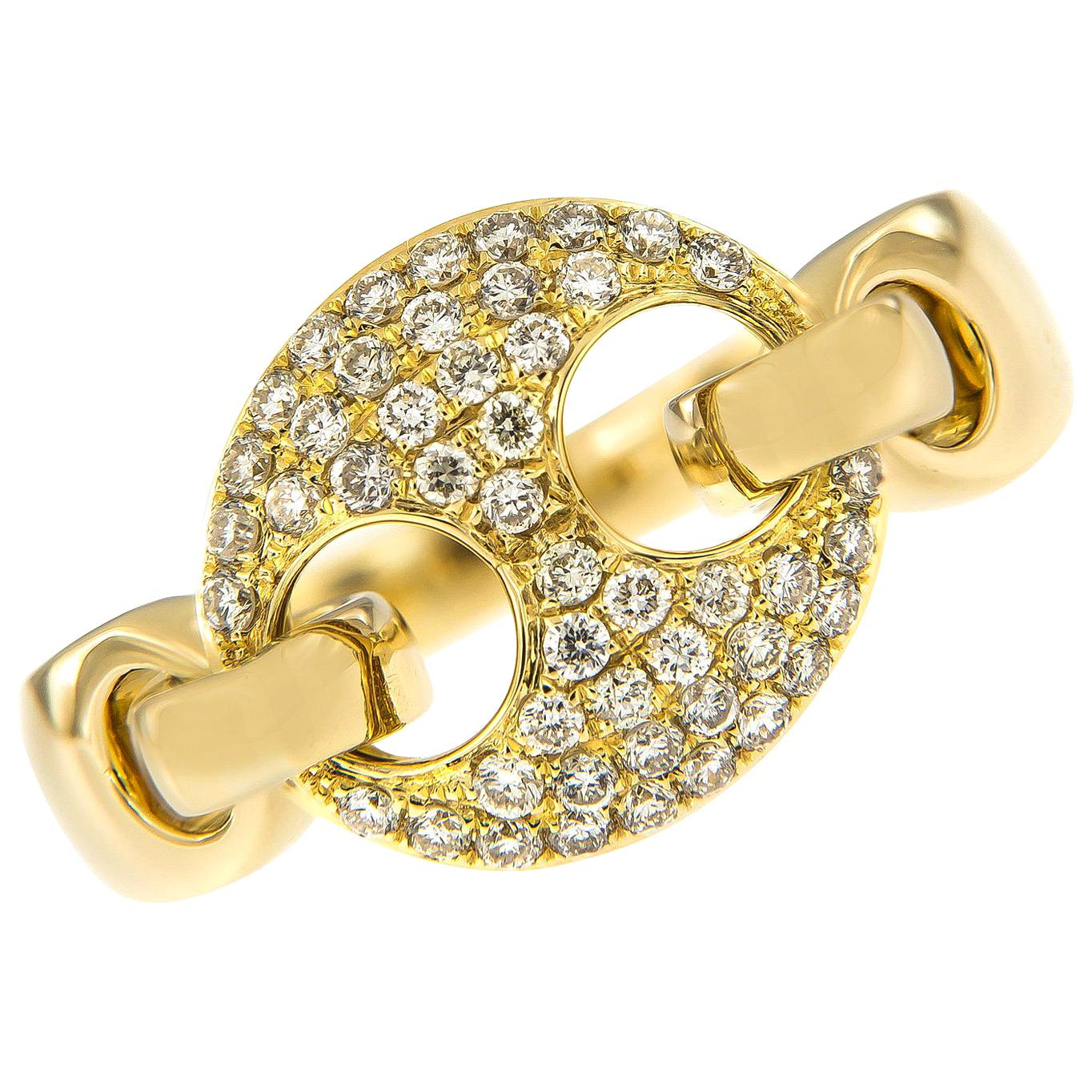 Gucci Style Link 18 Karat Yellow Gold and Diamond Fashion Ring
