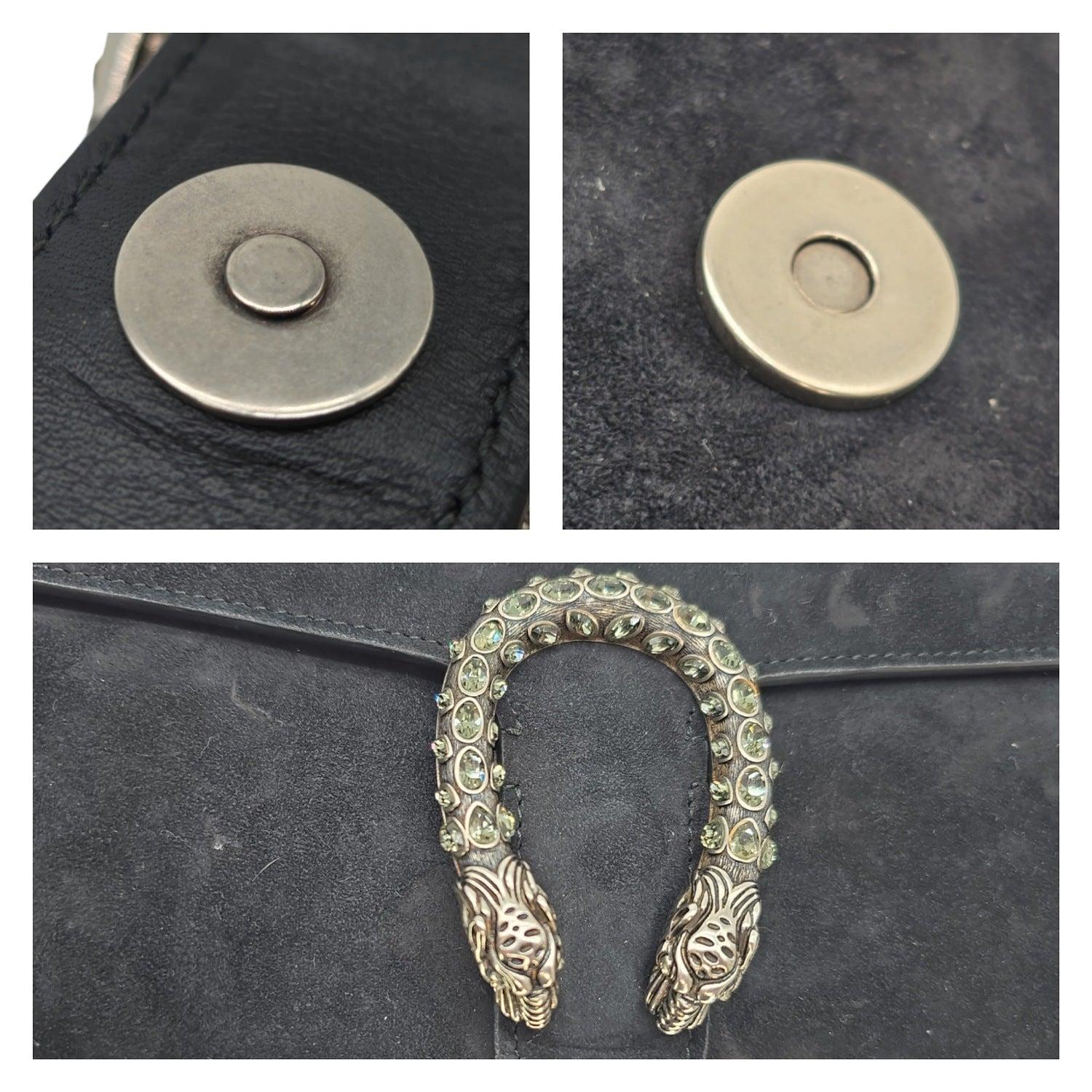 Gucci Clutch Dionysus in pelle scamosciata e cristallo nero 2