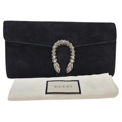 Gucci Suede Crystal Dionysus Clutch Black