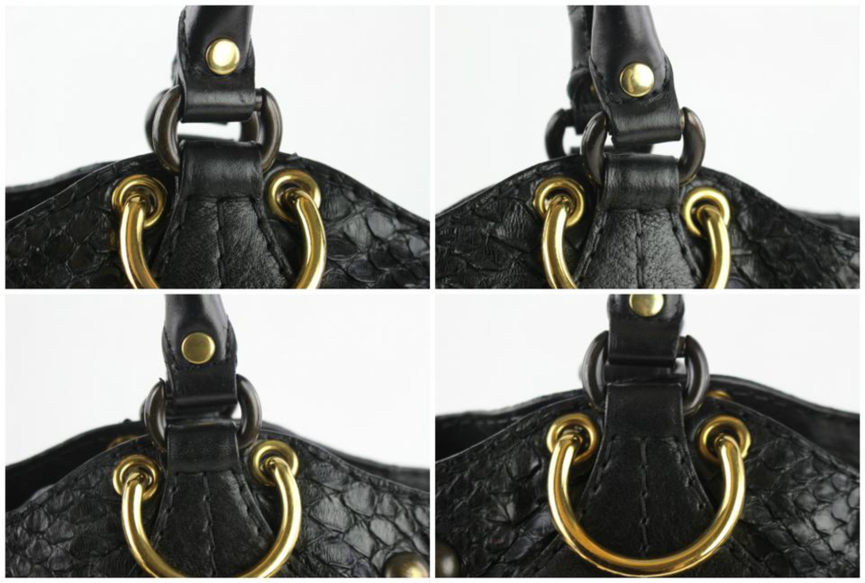 Gucci Suede Fringe Large  Tote 5gz0911 Black Python Skin Leather Shoulder Bag For Sale 7