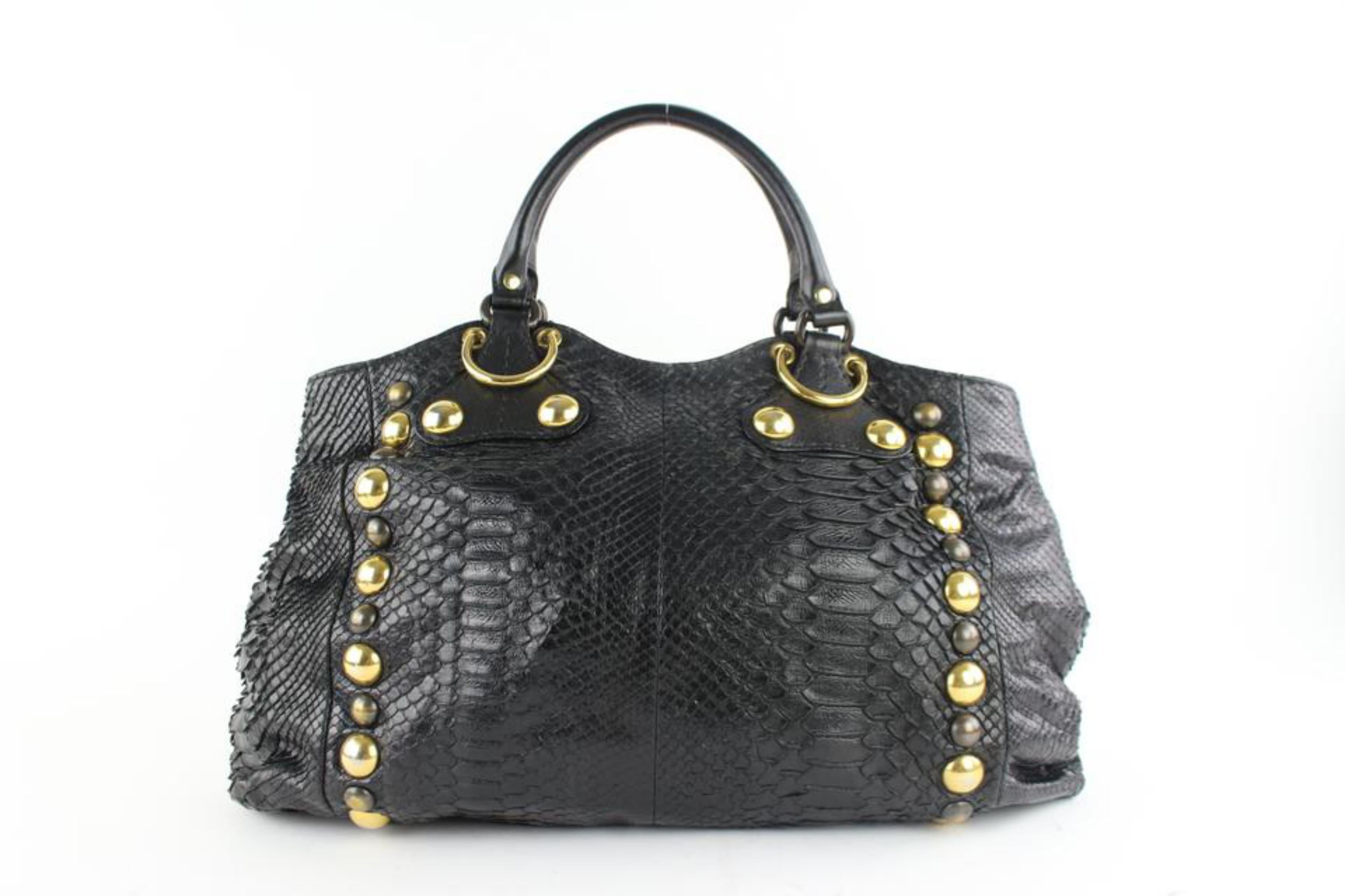 Gucci Suede Fringe Large  Tote 5gz0911 Black Python Skin Leather Shoulder Bag For Sale 1