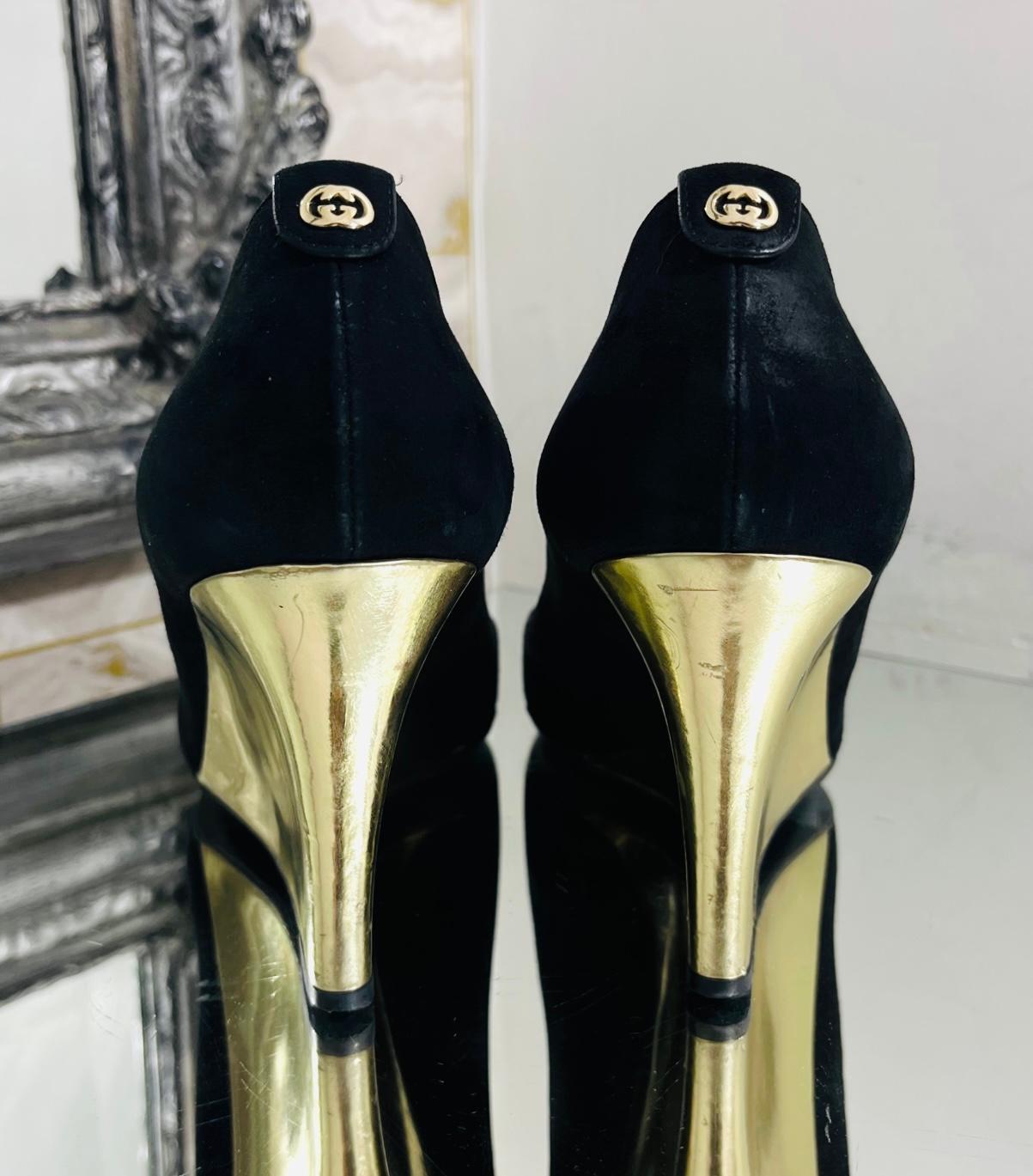Gucci Suede GG Wedge Pumps In Good Condition In London, GB