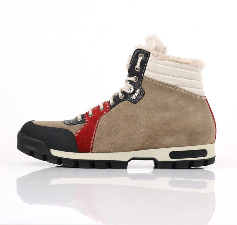 GUCCI Suede Leather Shearling Lace Front Lug Sole Hiking Boots RARE at ...