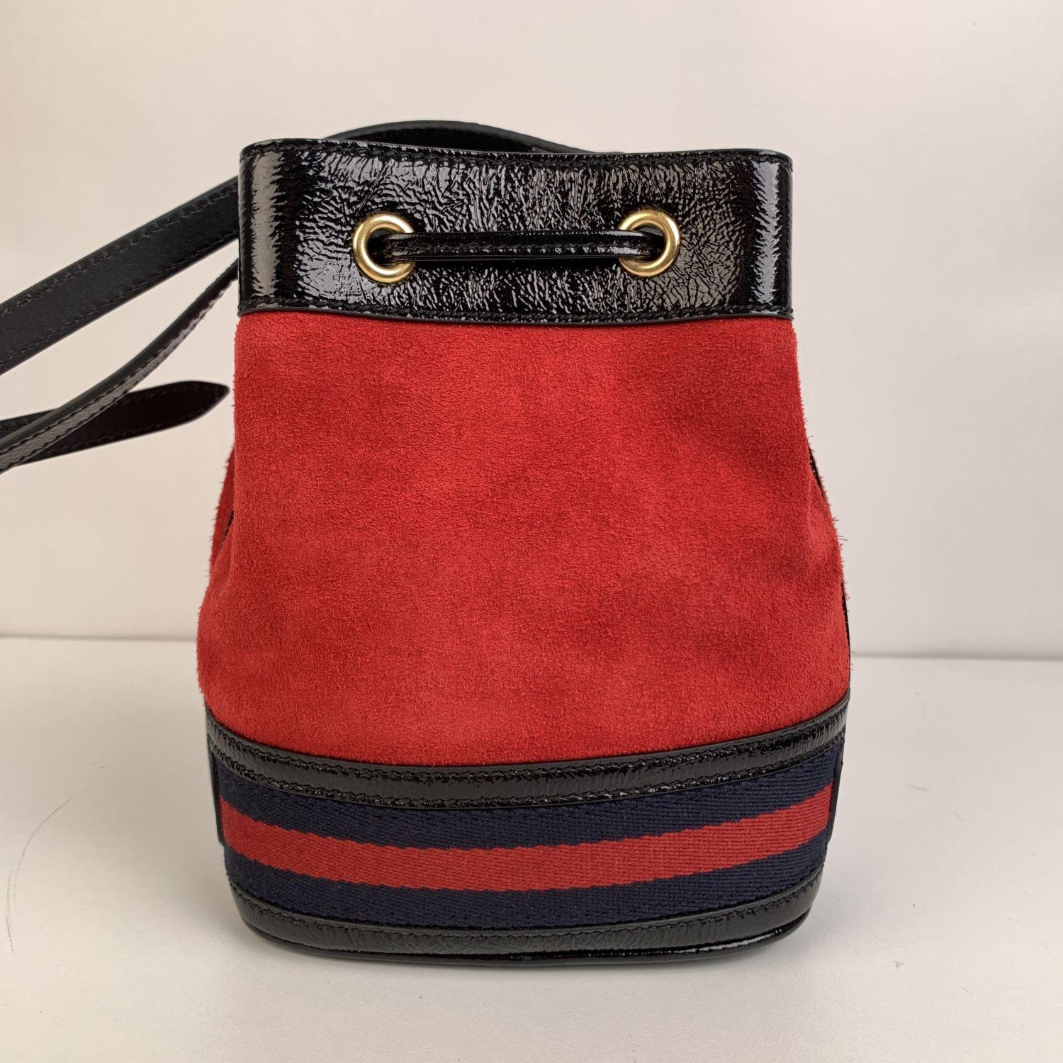 Women's Gucci Suede Signature Web Ophidia Small Bucket Bag Red Black