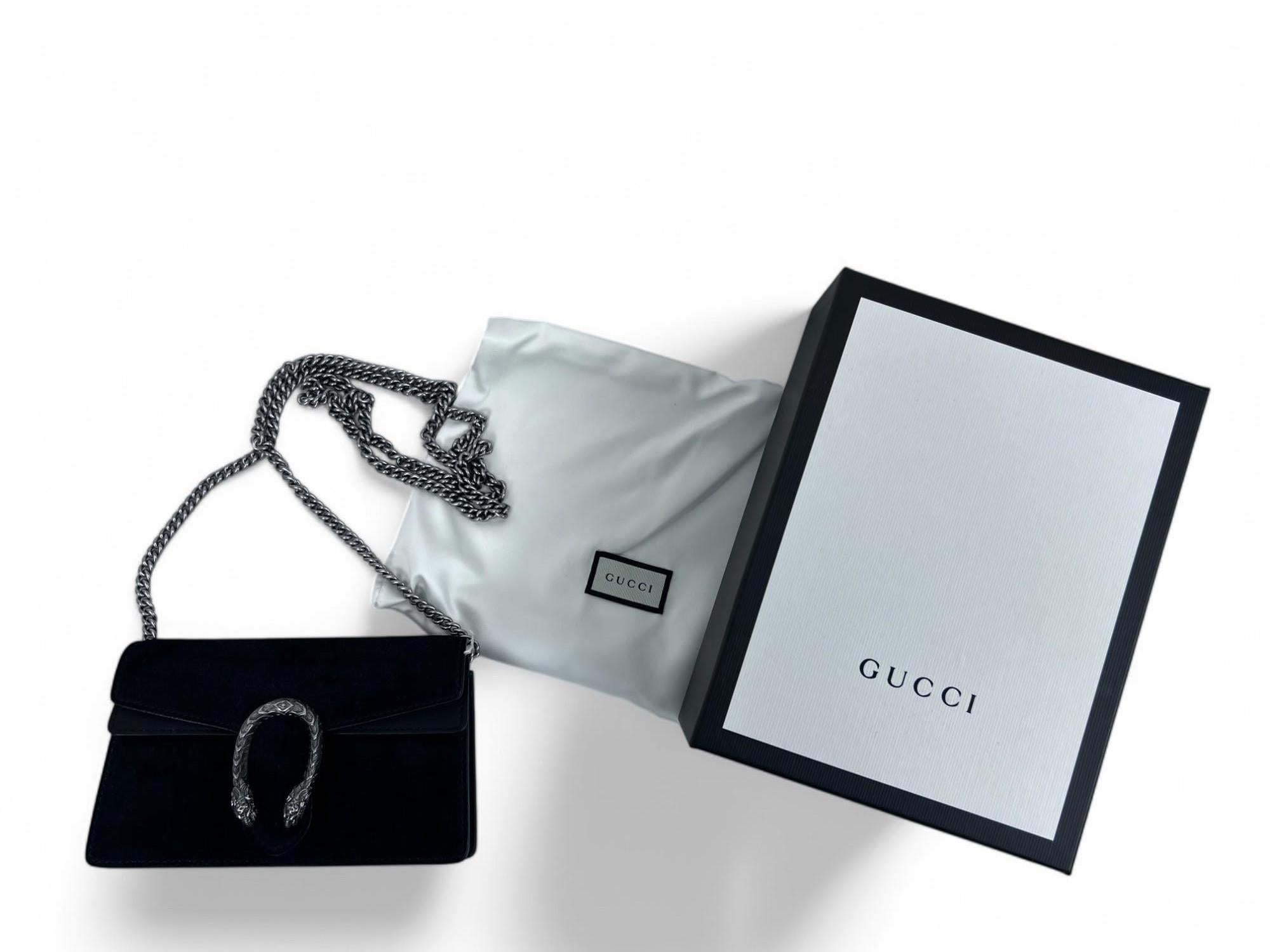 Gucci Suede Super Mini Dionysus Shoulder Bag Black For Sale 8