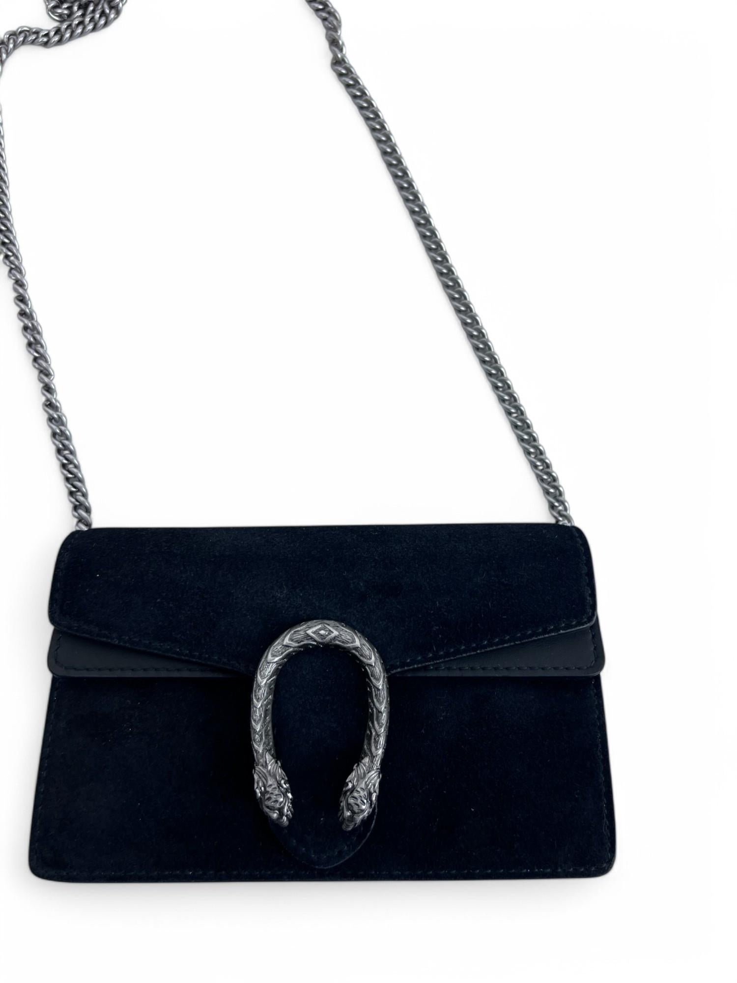 Gucci Suede Super Mini Dionysus Shoulder Bag Black For Sale 2