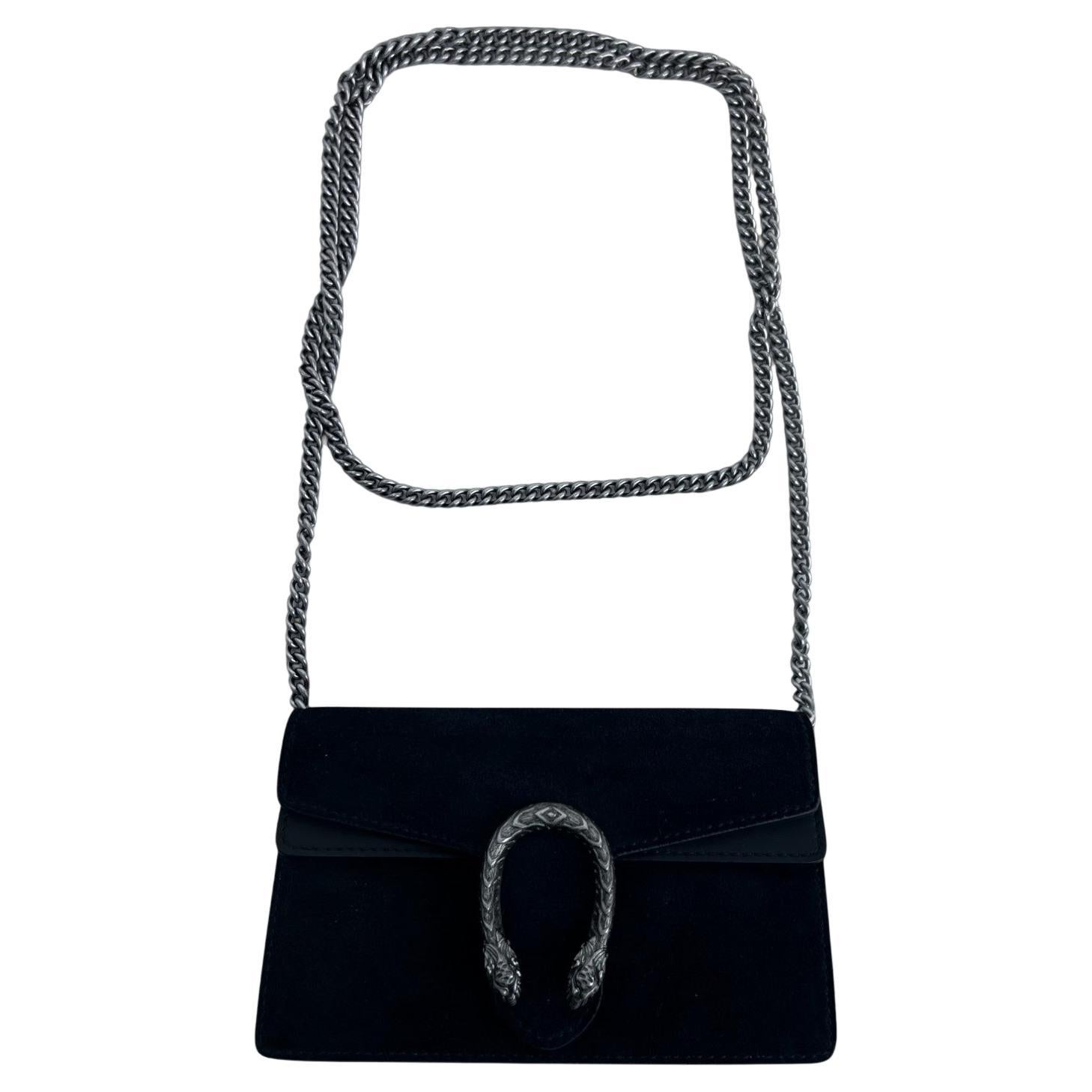 Gucci Suede Super Mini Dionysus Shoulder Bag Black For Sale