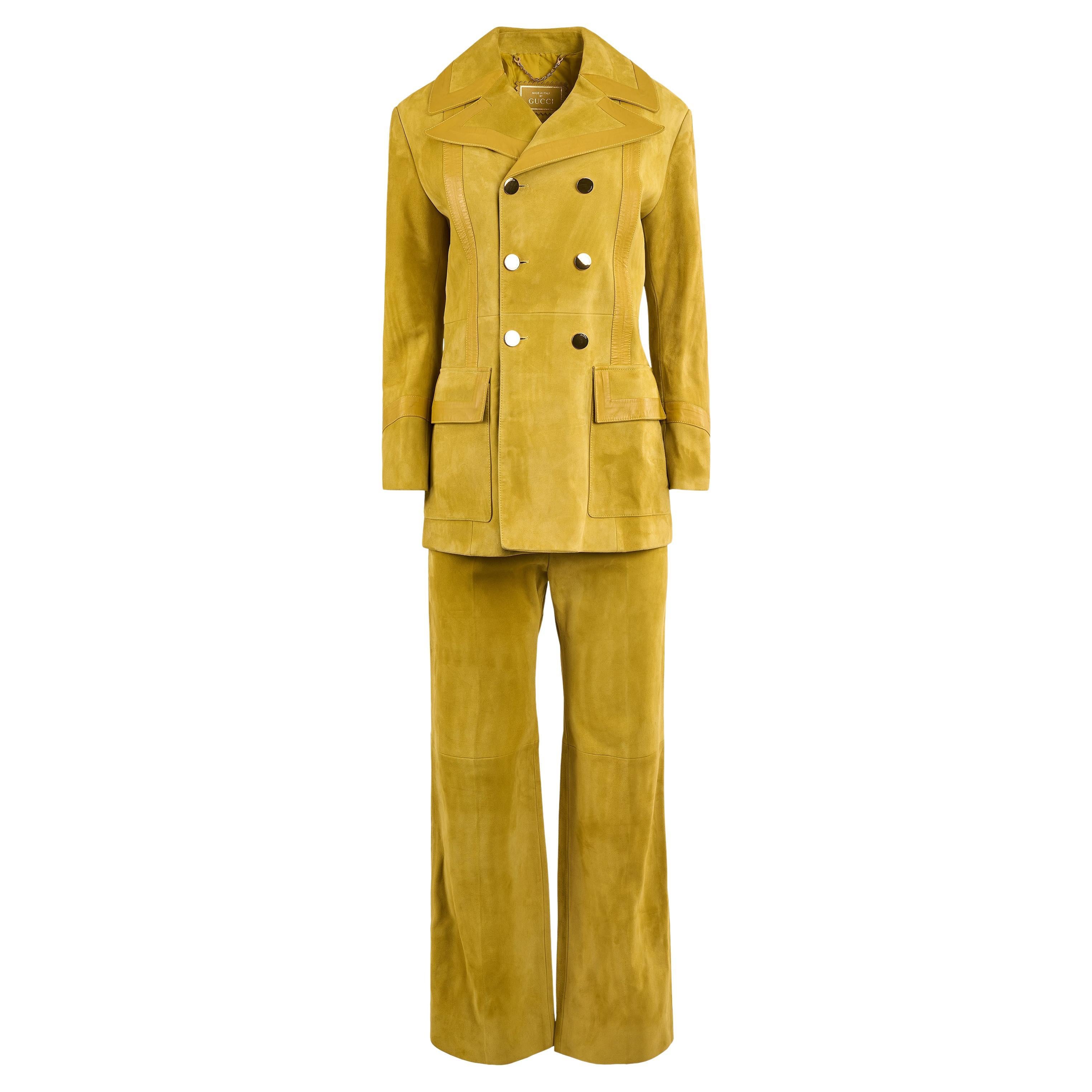 Gucci Set in pelle scamosciata giallo senape ispirato agli anni '70 in vendita