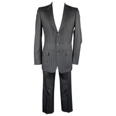 GUCCI Suit - US 40 / IT 50 Long Black Stripe Wool / Silk Notch Lapel