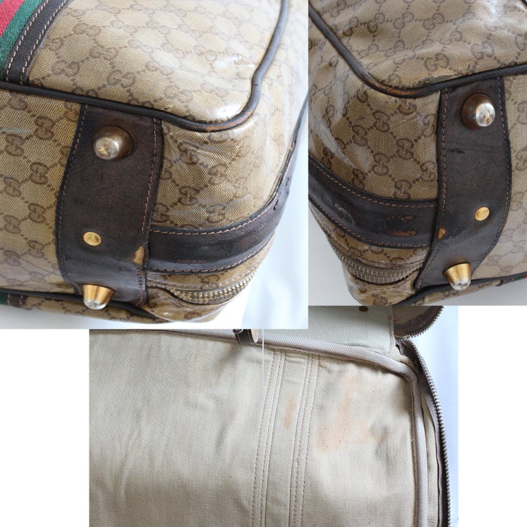 Gucci Suitcase Coated Canvas GG Logo Leather Soft Luggage Travel 28in
