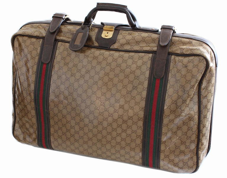 Gucci Suitcase Coated Canvas GG Logo Leather Soft Luggage Travel 28in