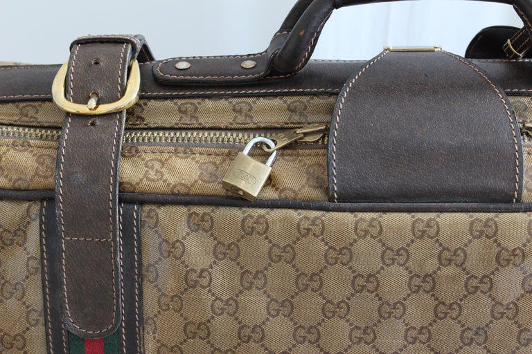 Gucci Suitcase Coated Canvas GG Logo Leather Soft Luggage Travel 28in