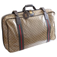 Gucci Suitcase Coated Canvas GG Logo Leather Soft Luggage Travel 28in Vintage