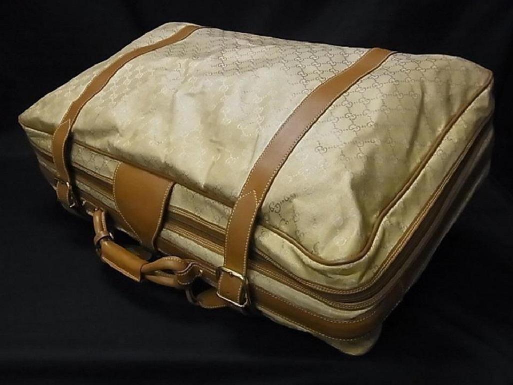 Sac de voyage Gucci Suitcase Monogramme 239391 Beige X Brown Gg Canvas Cuir Weekend Pour femmes en vente