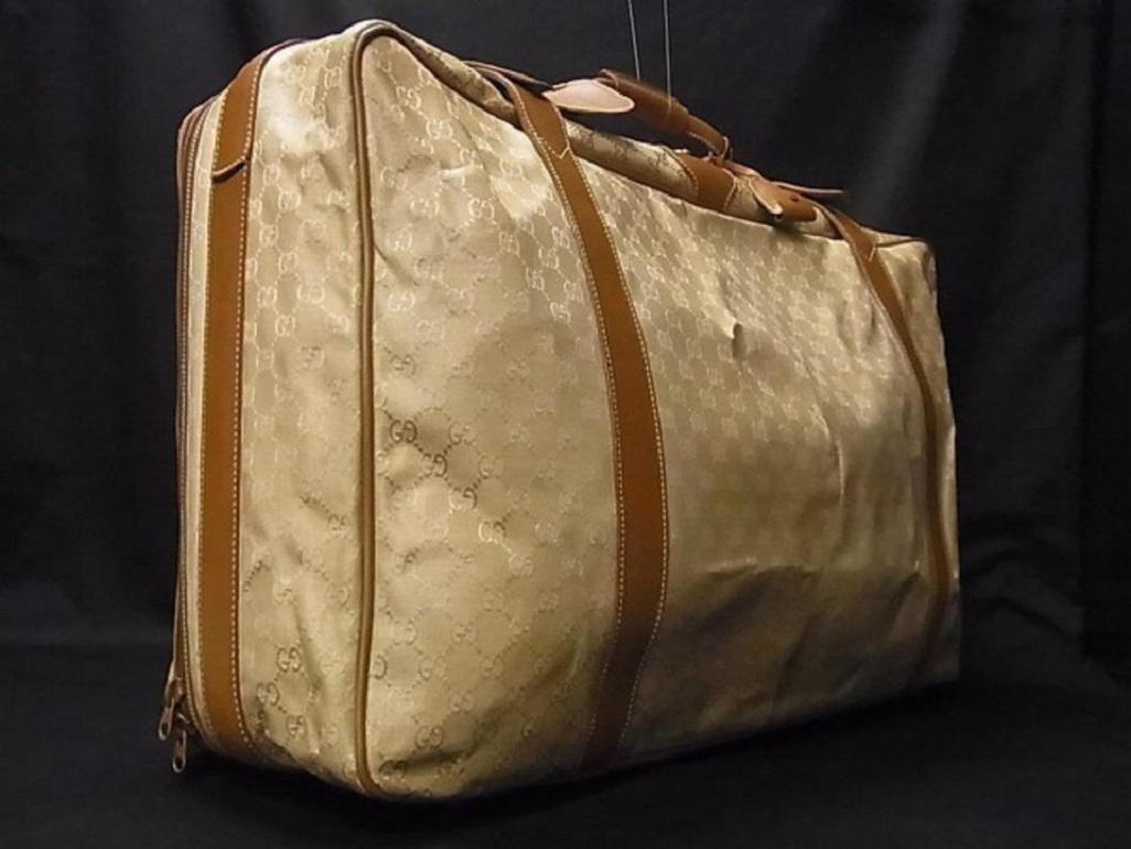 Sac de voyage Gucci Suitcase Monogramme 239391 Beige X Brown Gg Canvas Cuir Weekend en vente 3