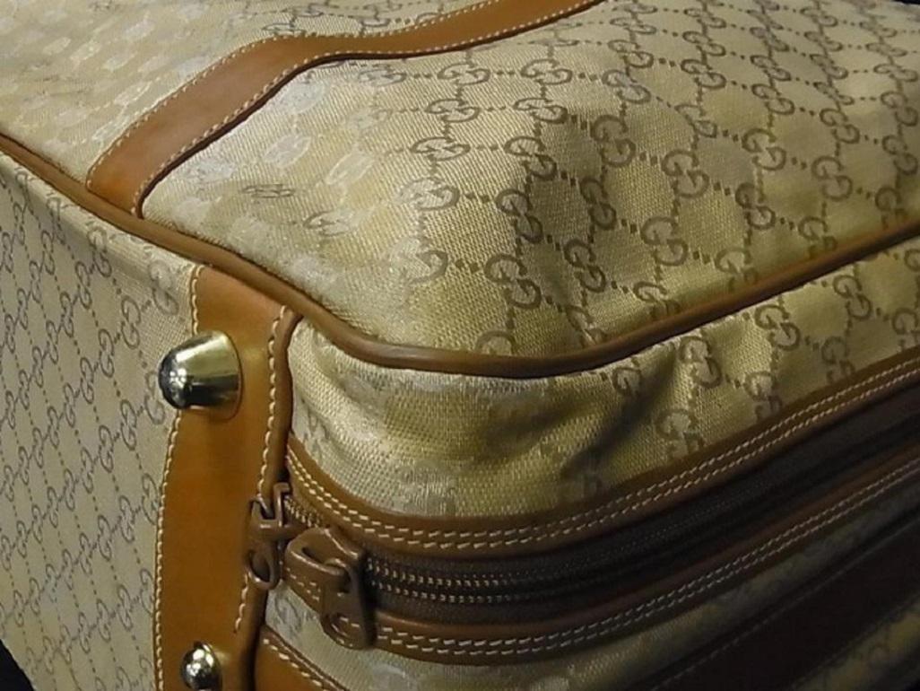Gucci Reisekoffer/Gepäck Monogramm 239391 Beige X Braun Gg Canvas Leder Weekend im Angebot 4