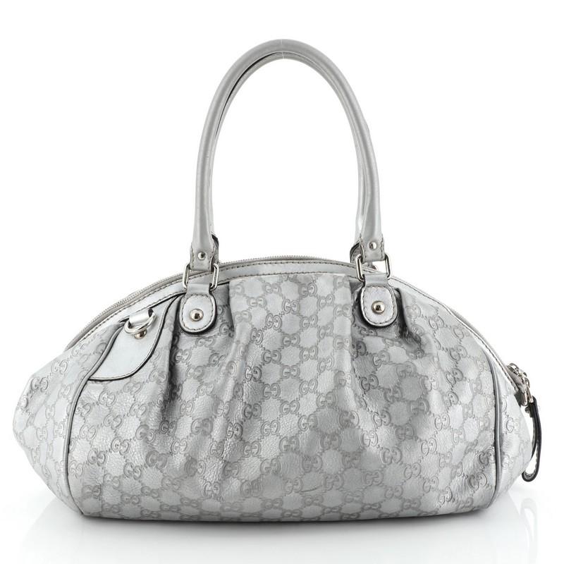 Gray Gucci Sukey Convertible Boston Bag Guccissima Leather