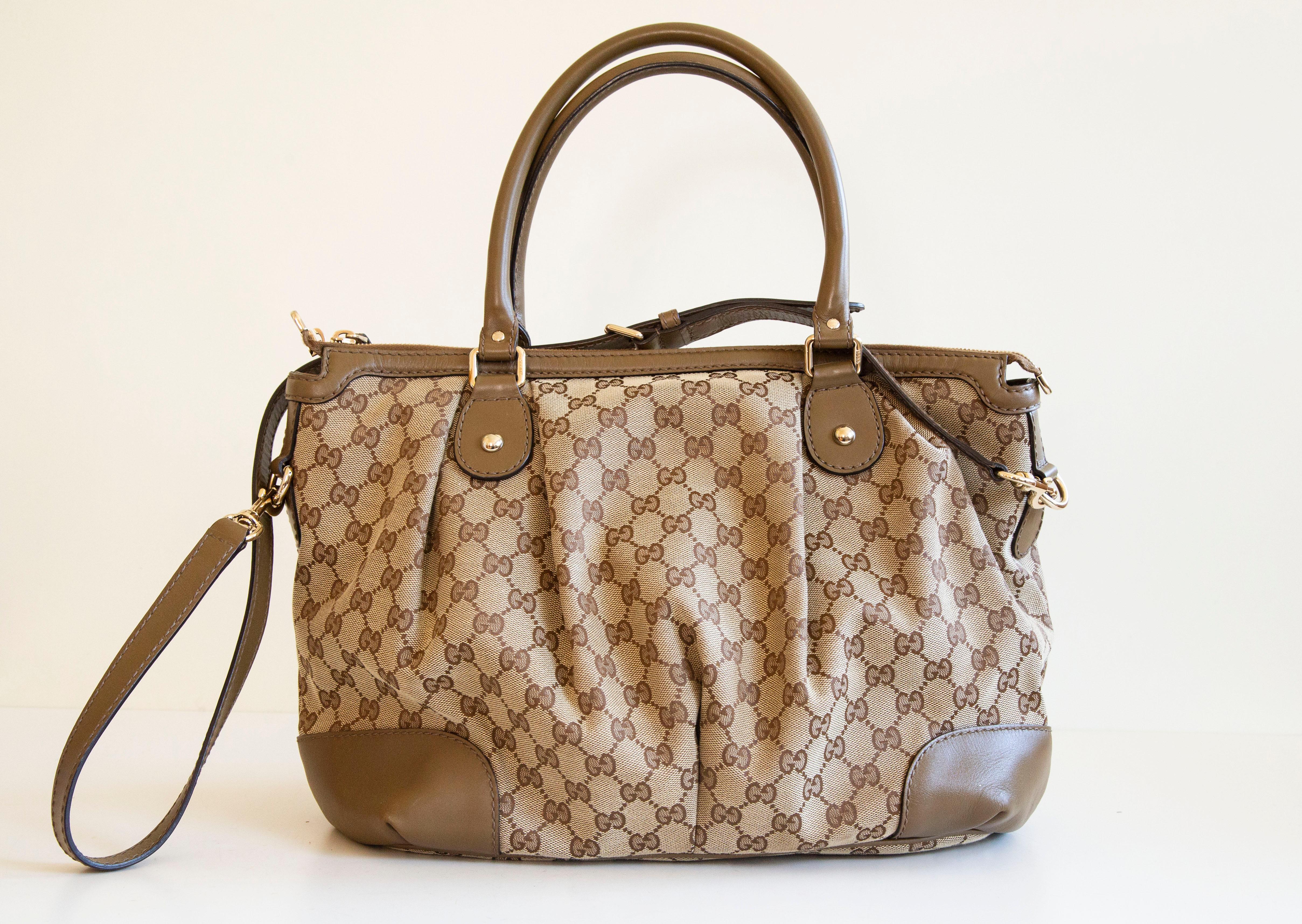 Brown Gucci Sukey GG Canvas Top Handle Satchel Crossbody Shoulder Bag For Sale