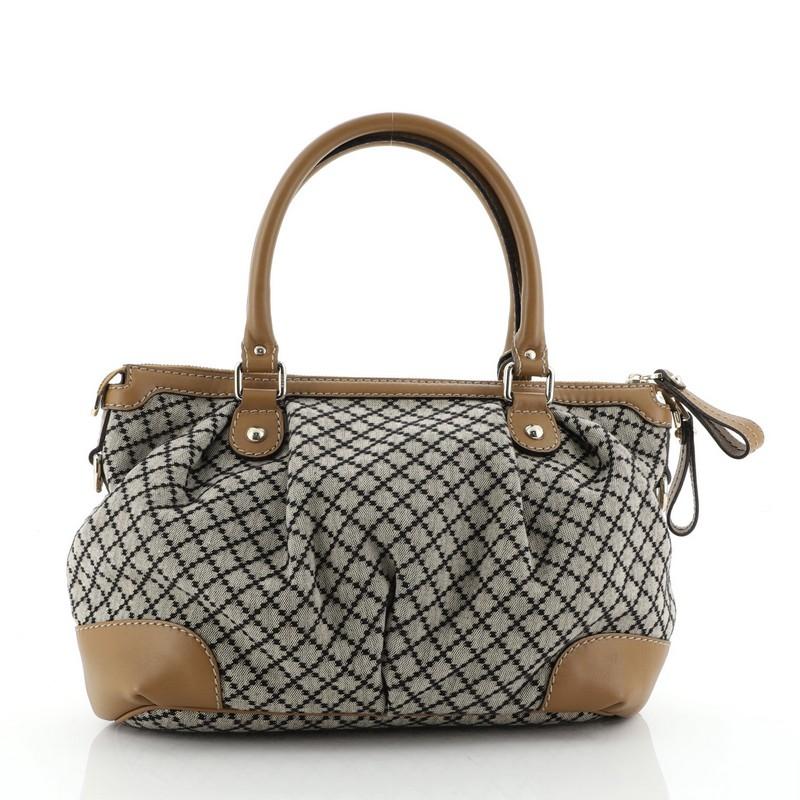 Gray Gucci  Sukey Top Handle Satchel Diamante Canvas Medium