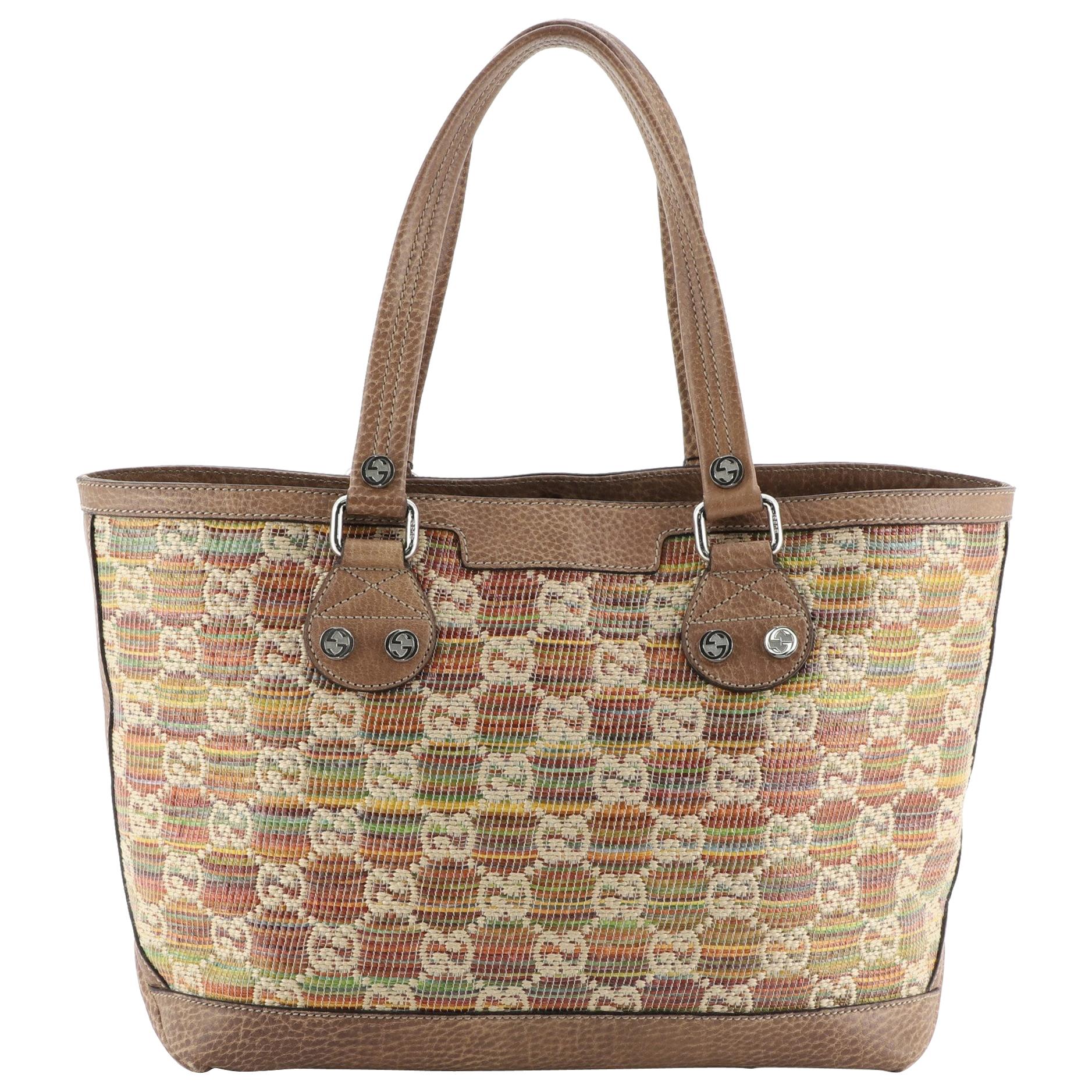 Gucci Sunset Tote Straw Libeccio GG Canvas Small