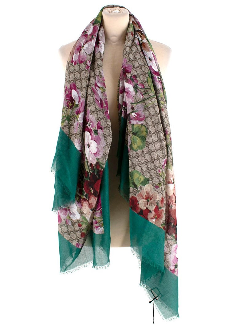 Gucci Supreme Blooms Emerald Green Trim Scarf For Sale at 1stDibs | green  gucci scarf