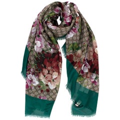 Gucci Supreme Blooms Emerald Green Trim Scarf