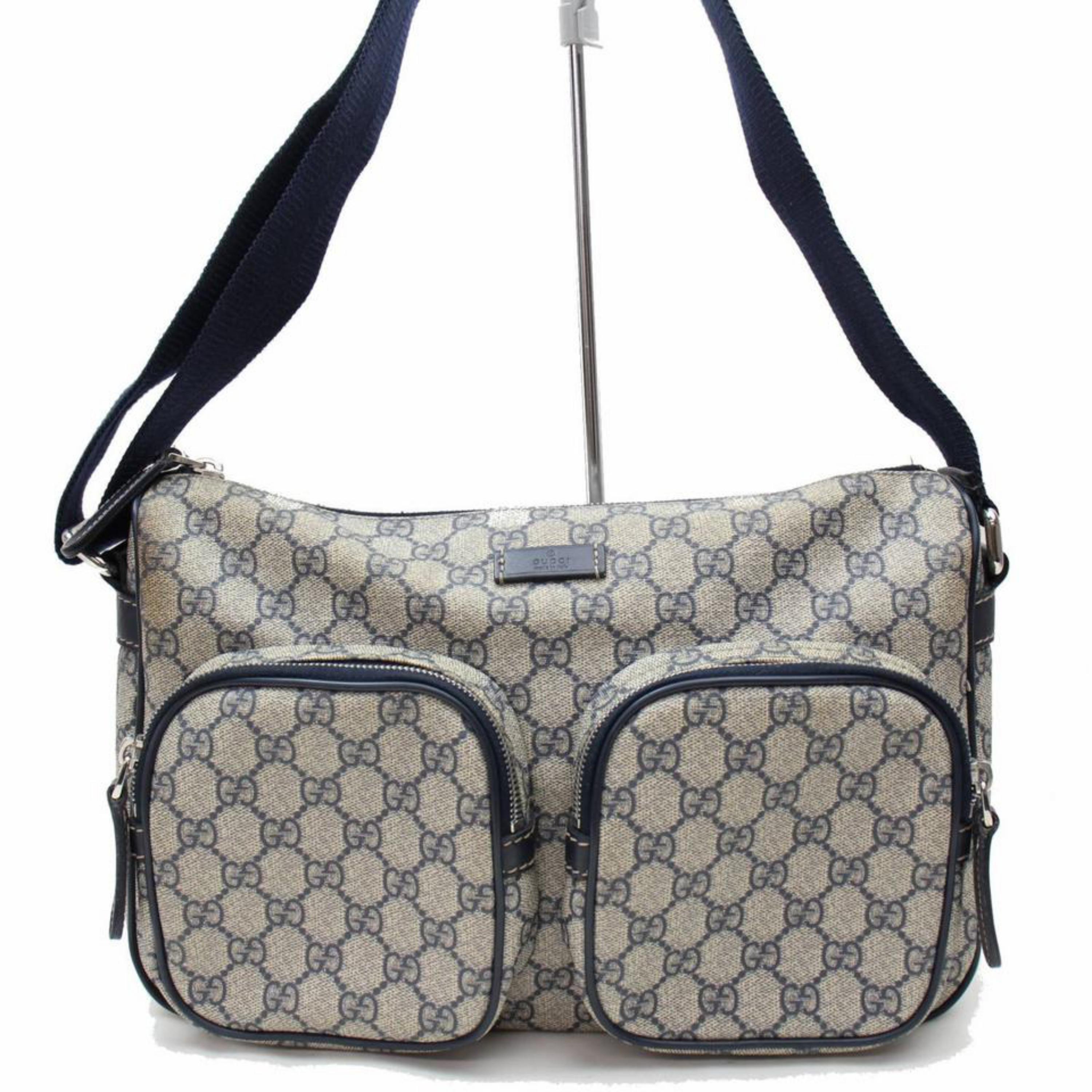 Gray Gucci Supreme Front Pocket Messenger 867296 Navy Coated Canvas Cross Body Bag