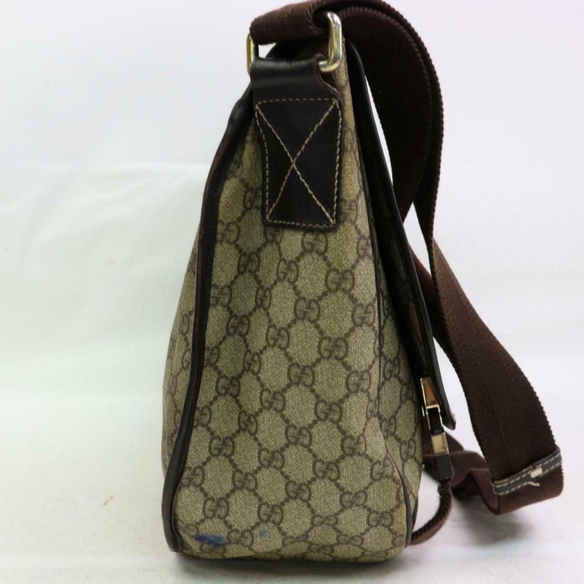 Gray Gucci Supreme Gg Monogram Flap Messenger 870368 Brown Coated Canvas Shoulder Bag For Sale