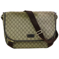 Vintage Gucci Supreme Gg Monogram Flap Messenger 870368 Brown Coated Canvas Shoulder Bag